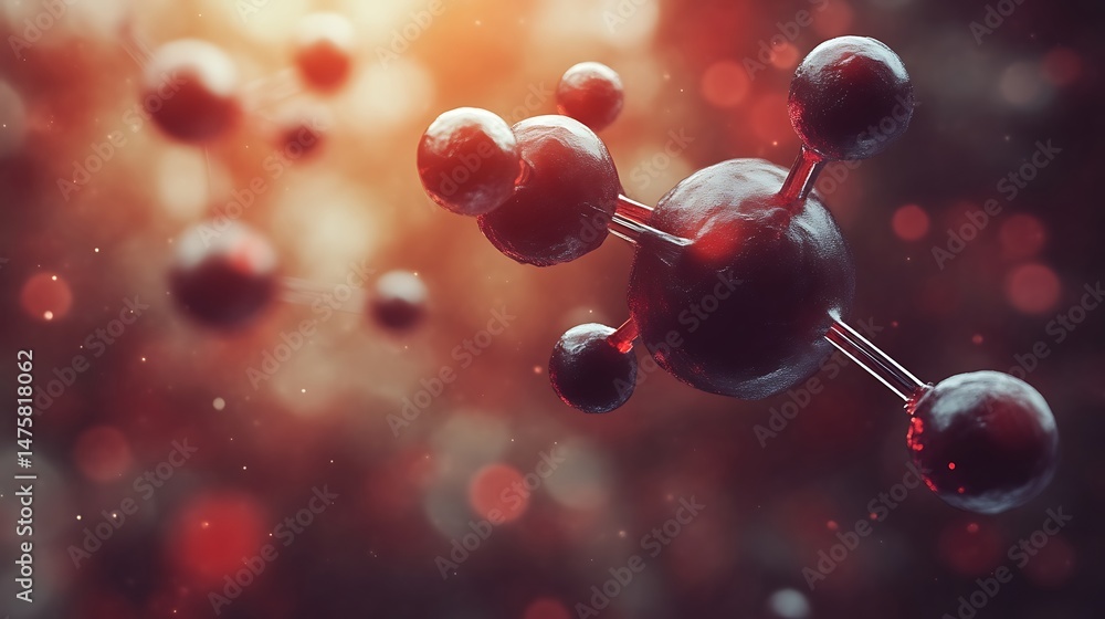 Wall mural molecular structure of a compound floating within a vibrant red atmosphere