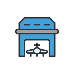 Stylized Airplane Inside A Hangar Depicting Aviation And Aerospace Industry