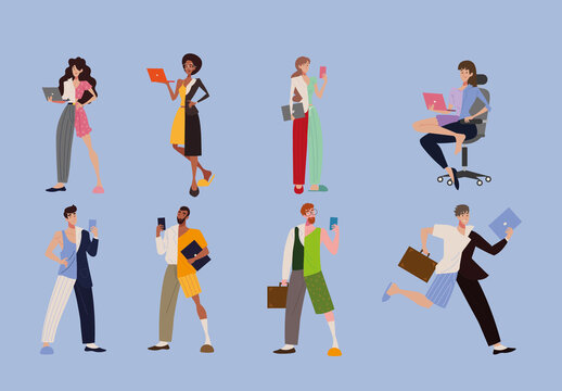 Colorful Casual Business Office Remote Work Illustration Set