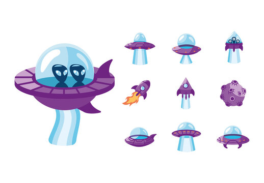 Purple And Blue Alien Spaceship Rocket Galaxy Illustration