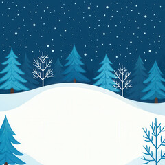 Winter landscape with snowy trees and starry night sky