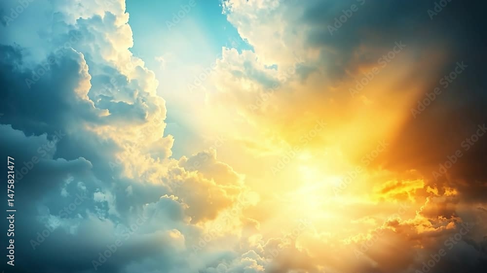 Poster skyward symphony: a captivating vista of clouds illuminated by the sun, creating an awe-inspiring di