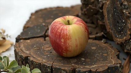 A apple isolated on a pure wooden background