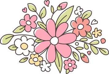 Spring Animals with Silly Goose and Flowers Doodle Hand Drawn