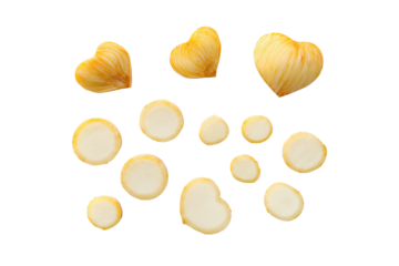 Hearts of palm delicate heart silhouette built from curved slices isolated on transparent background