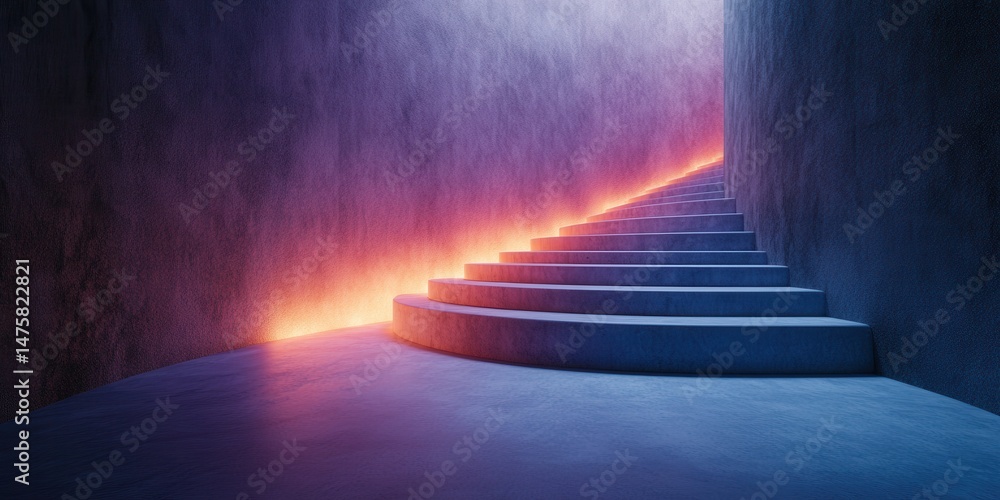 Poster a captivating stairway illuminated by vibrant light, creating a mesmerizing atmosphere and inviting 