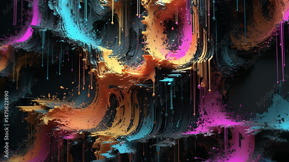 Poster abstract color swirl with bold lines and dripping effect creates a dynamic, modern composition.