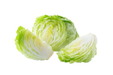 Fototapeta premium Iceberg lettuce shredded curls piled airy mound flatlay isolated on transparent background