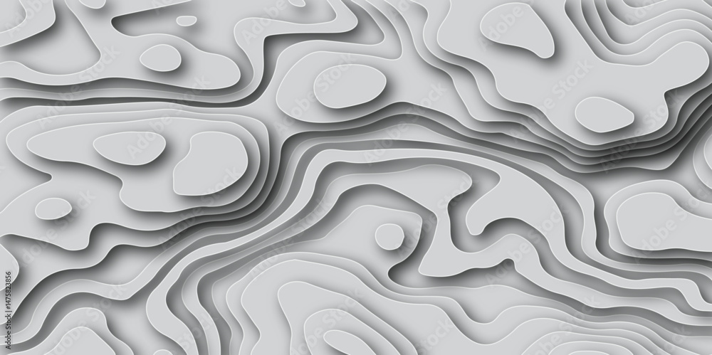 Poster abstract wavy line paper cut white background. topographic geometric map relief texture with curved 
