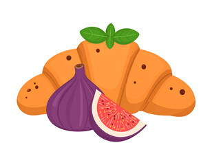 Croissant and fig. A delicious breakfast combination