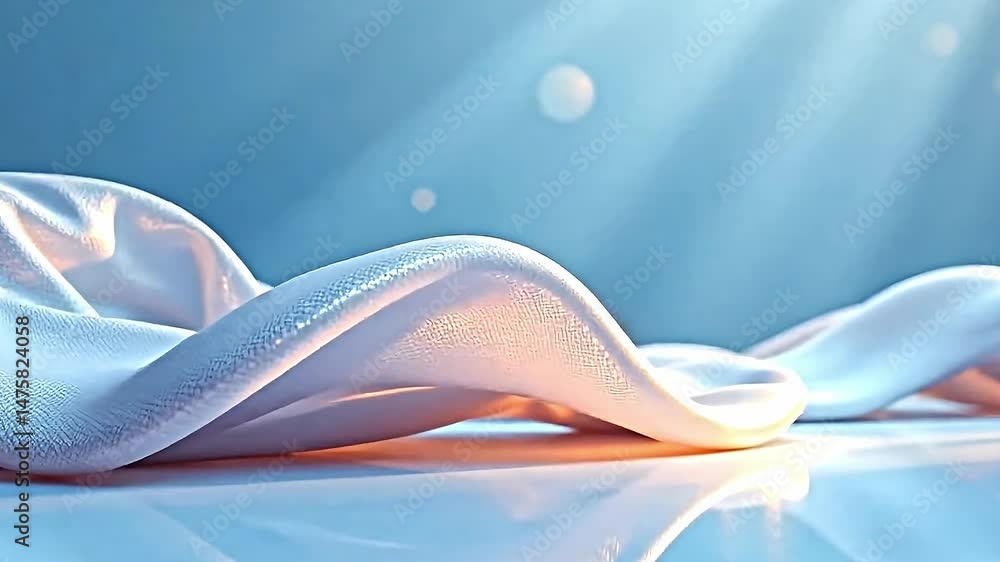 Fototapete visually captivating scene of flowing translucent fabric draped elegantly smooth reflective surface.