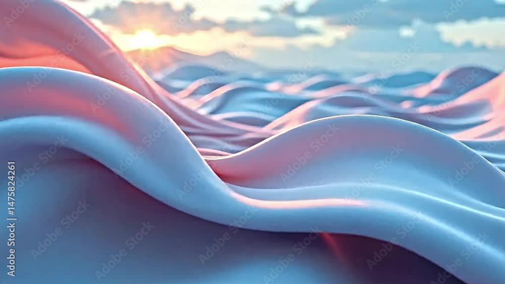 Poster blend of soft flowing fabric draped dreamy ethereal landscape. fabric rendered shades of pink blue c