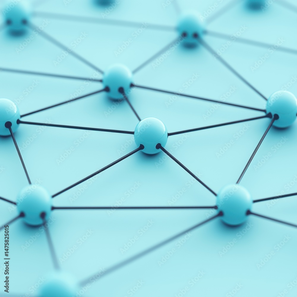 Poster a close-up view of interconnected blue spheres and lines, symbolizing modern technology and networki