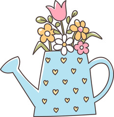 Hand drawn spring flowers and floral frames, borders botanical décor elements