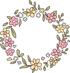 Hand drawn spring flowers and floral frames, borders botanical décor elements