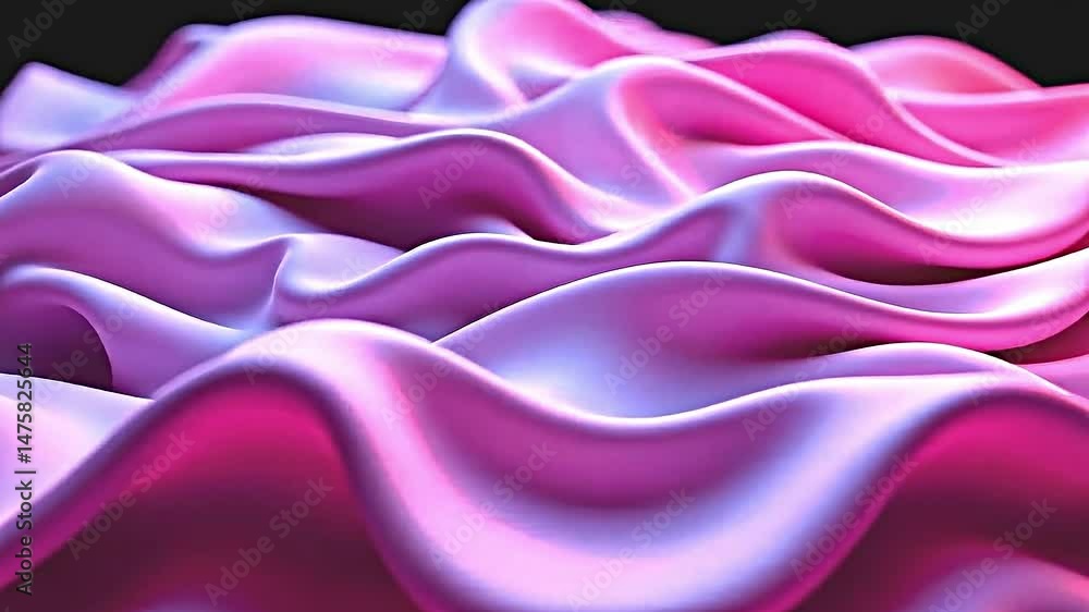 Poster visually captivating scene of flowing undulating fabric shades of pink purple set against stark blac