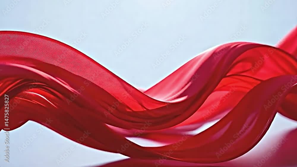 Poster dynamic vibrant red fabric flowing gracefully creating sense of movement fluidity. fabric appears to