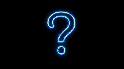 Bright neon blue question mark glowing against a dark background, symbolizing curiosity, uncertainty, and inquiry in a modern digital style