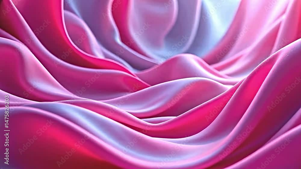 Poster flowing fabric soft satin-like texture. fabric predominantly pink transitions seamlessly shades of p