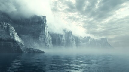 Fototapeta premium Misty landscape with water and overcast sky