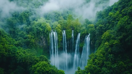 Fototapeta premium Misty rainforest waterfall