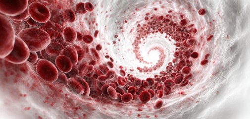 A dynamic view of swirling red blood cells, illustrating the circulatory system's complexity and vital role in human health.