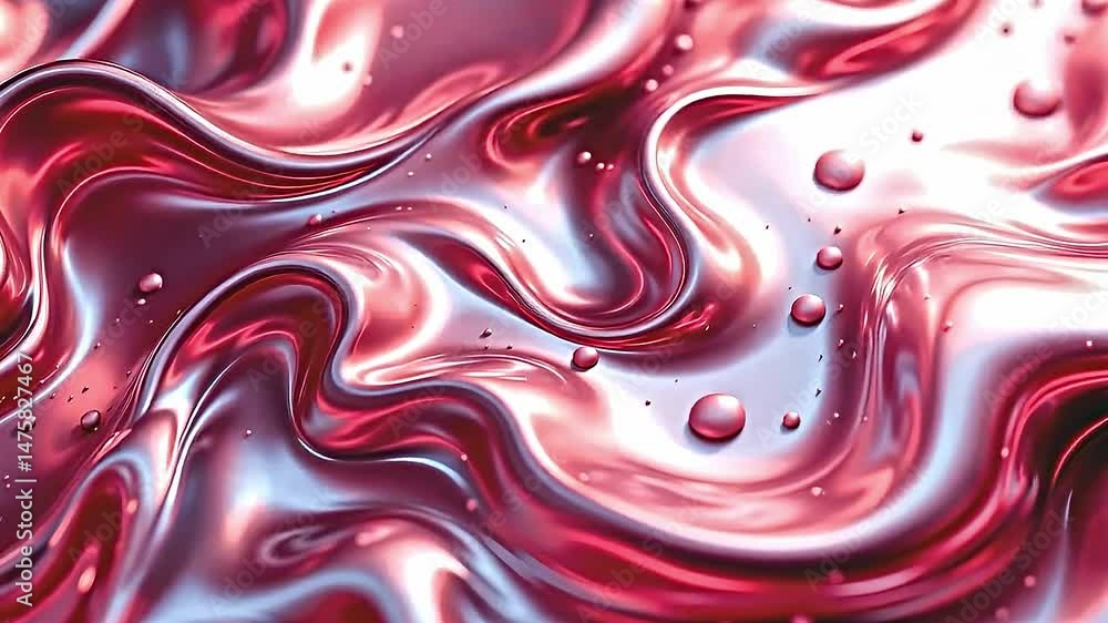 Poster fluid pattern of swirling red pink hues creating sense of movement depth. smooth glossy surface refl