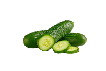 Mini cucumber crisp rings creating playful circle pattern flatlay isolated on transparent background
