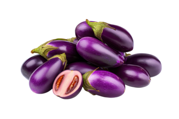 Mini eggplant slender purple strips aligned diagonal streak isolated on transparent background