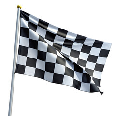 Illustrate a dynamic, waving checkered flag against a white background.