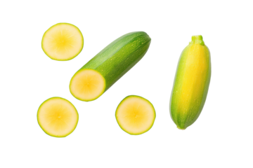 Mini zucchini fresh green rings stacked circular wreath isolated on transparent background