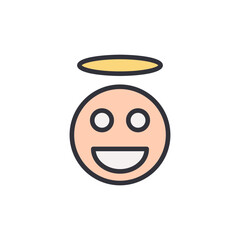 Smiling Angelic Emoji With Halo On Transparent Backdrop, Happy Face