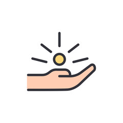 Obraz premium Illustration Of A Hand Holding A Glowing Coin With Rays Of Light