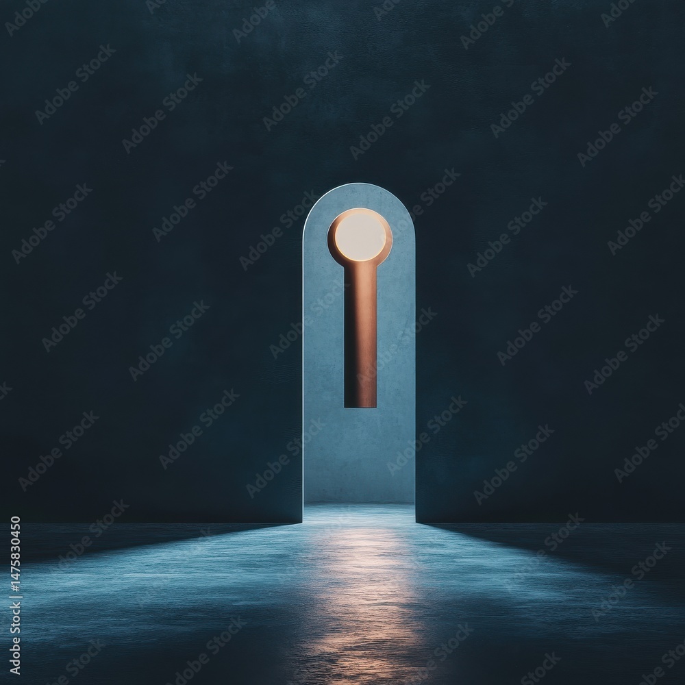 Poster a mysterious door with a keyhole, illuminated subtly, creating a captivating play of light and shado