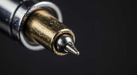 Close-up Macro Photography of a Pen Tip: Detailed View of a Metallic Writing Instrument