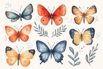 Watercolor Butterflies Floral Design.