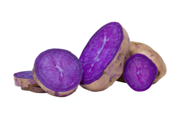 Vivid purple potato stock image on transparent background highlights gourmet ingredients for premium menus