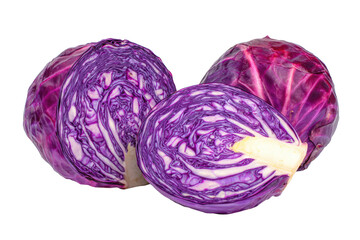 Crisp red cabbage flat-lay photo on transparent background provides premium salad visuals