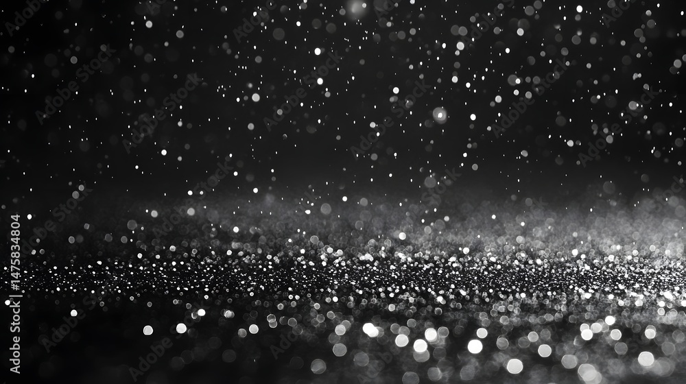 Poster abstract black background with glittering particles.