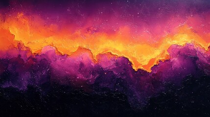 Fototapeta premium Abstract rendering of cosmic clouds in bright orange and purple hues against dark background