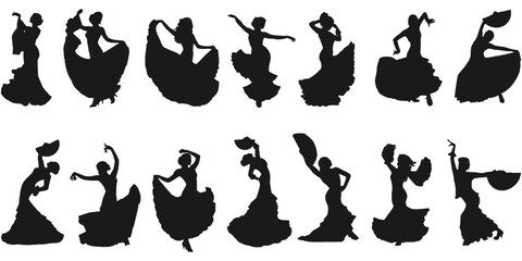 Collection of Female Dancer Silhouettes – Traditional and Flamenco Dance Poses