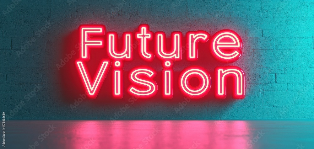 Aufkleber an illuminated neon sign reading 'future vision' suggests innovation and forward-thinking concepts i