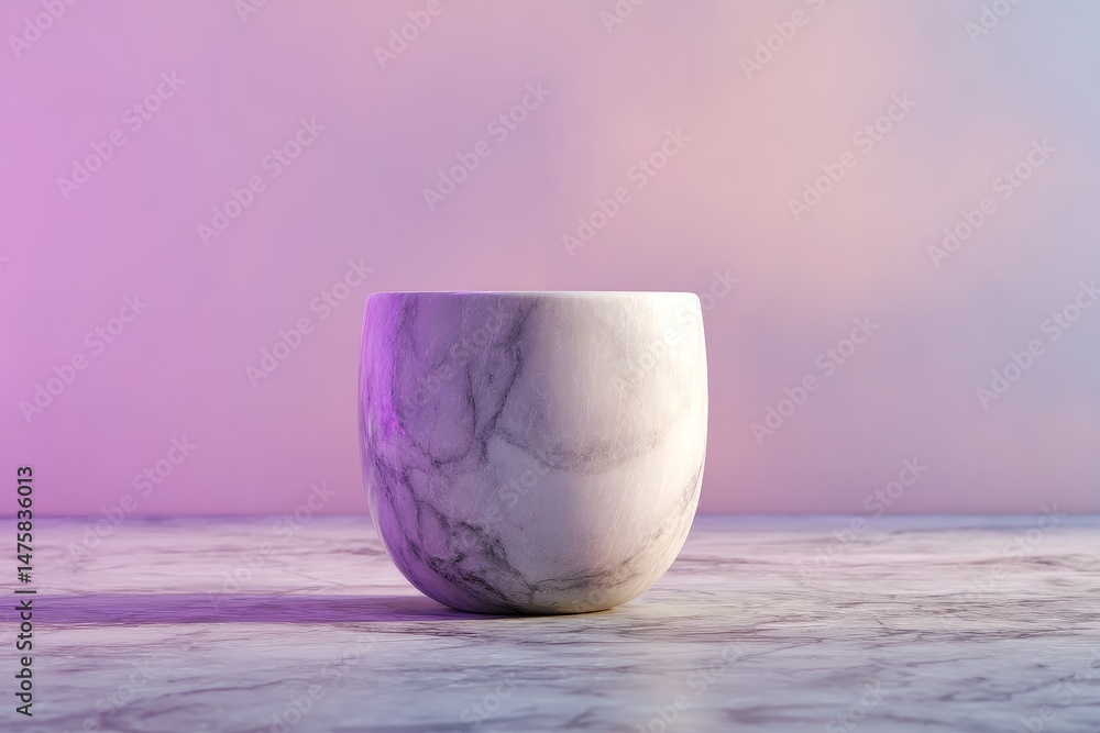 Poster empty, marble-patterned vessel against a gradient backdrop.