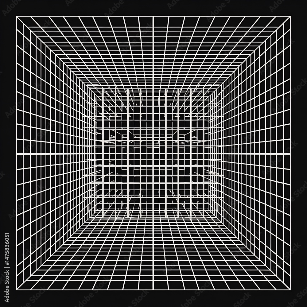 Poster intricate geometric grid pattern illusion against a dark backdrop canvas