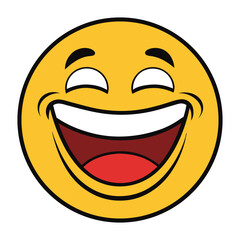 Fototapeta premium A laughing emoticon features wide, curved eyes, a wide open smile, and often tears or squiggly lines to show intense joy or amusement. It's bright, expressive, and joyful! 
