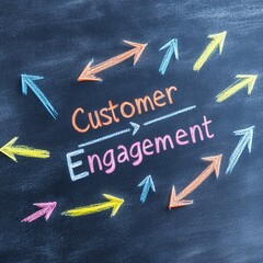 Chalkboard illustration highlighting customer engagement with colorful arrows, representing direction and focus on audience interaction.