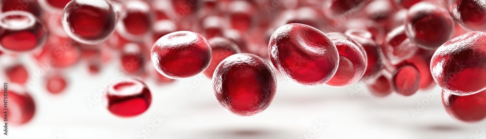 Poster close-up view of red blood cells floating in fluid, illustrating human anatomy and cellular function