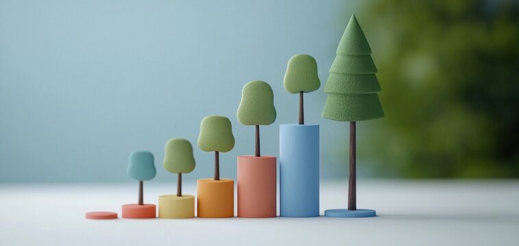 Colorful growth chart with tree and bar elements representing progress and development in a playful design.