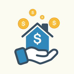 Home value increase in supportive hand flat design illustration