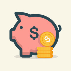 Piggy bank brimming with monetary wealth flat design illustration